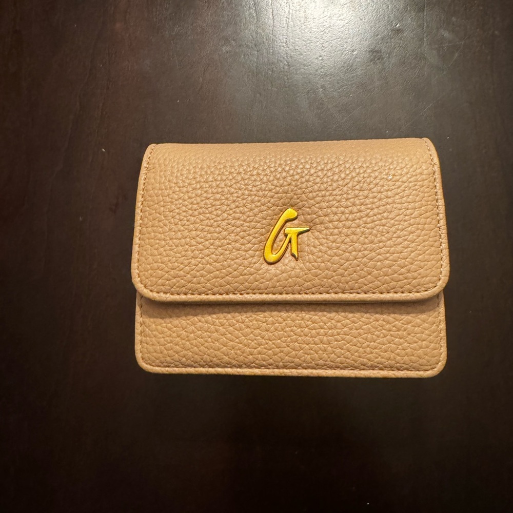 Glam-Aholic Tan Pebbled Leather Wallet with Gold hardware and crossbody chain
